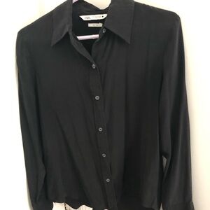 Zara Elegant Black 100%Silk Shirt blouse